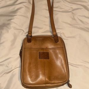 Fossil Brown Pebbled Vintage Leather Crossbody Bag Adjustable Buckle 8 1/2” x 9”